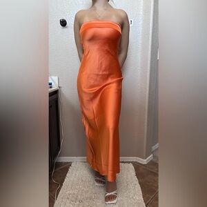 Orange Strapless Satin Long Dress